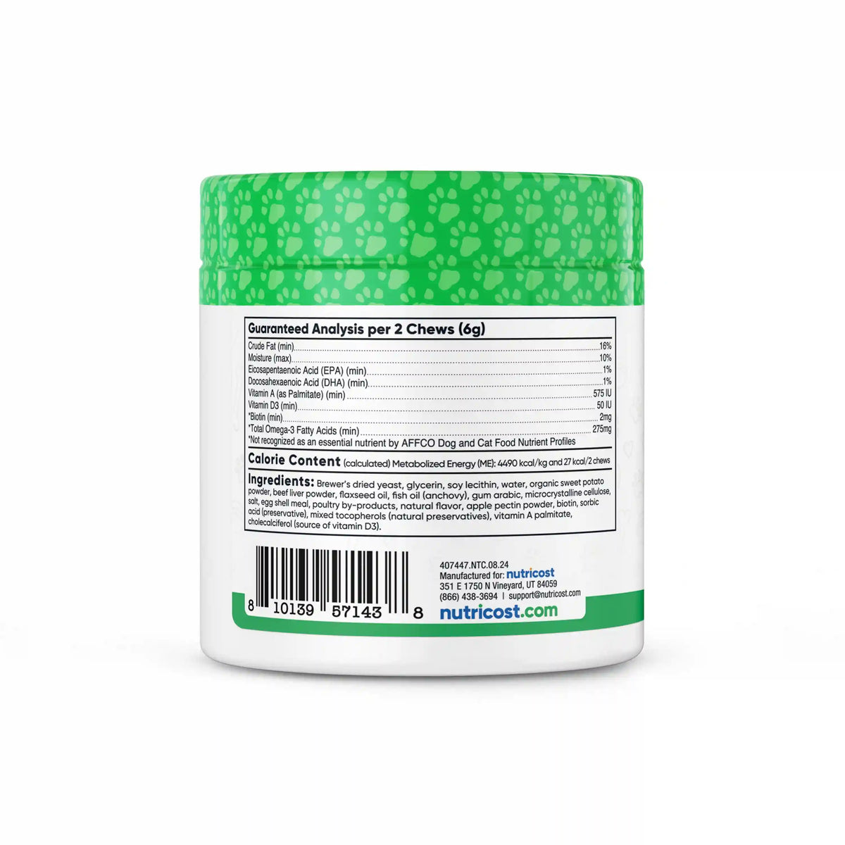 Nutricost Pets Skin & Coat Support [60 Chews] [Beef]